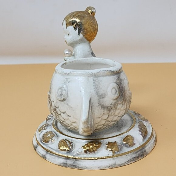 Vintage Napcoware Tuscan Alabastro Mermaid Fish Ceramic Toothpick/Trinket Holder - Picture 2 of 10